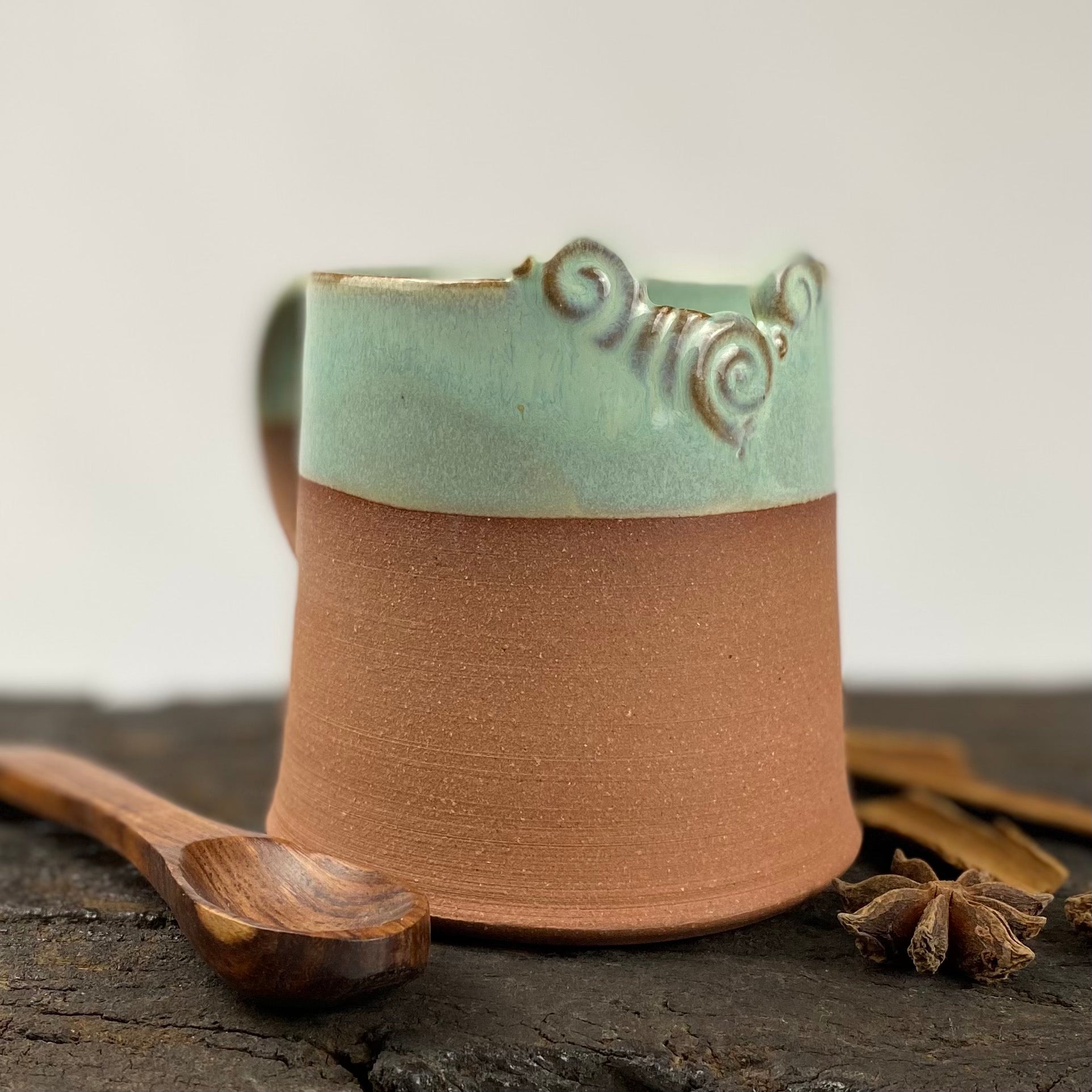 handmade ceramic pottery aqua tea mug