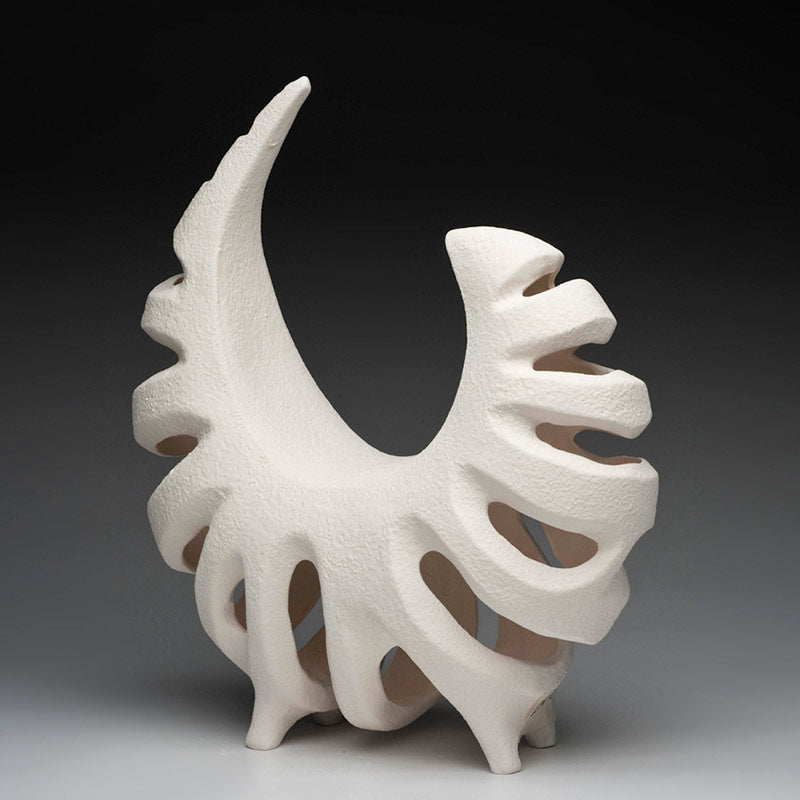 Aneela Dias-D'Sousa hand built organic ceramic sculpture in white hollow stoneware with matte surface