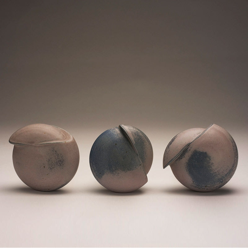 Circular ceramic sculpture triptych wheel thrown and altered