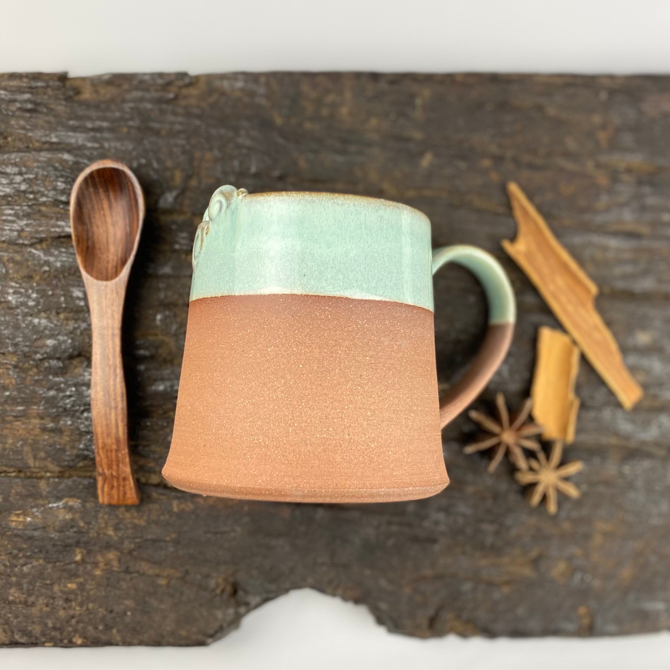 Handmade turquoise tea mug 10 oz